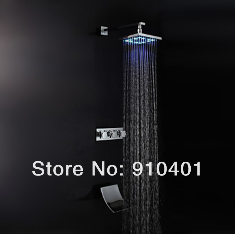 Wholesale And Retail Promotion Bathroom LED Luxury Rain Shower Head Arm Set Faucet W/ Waterfall Tub Mixer Tap