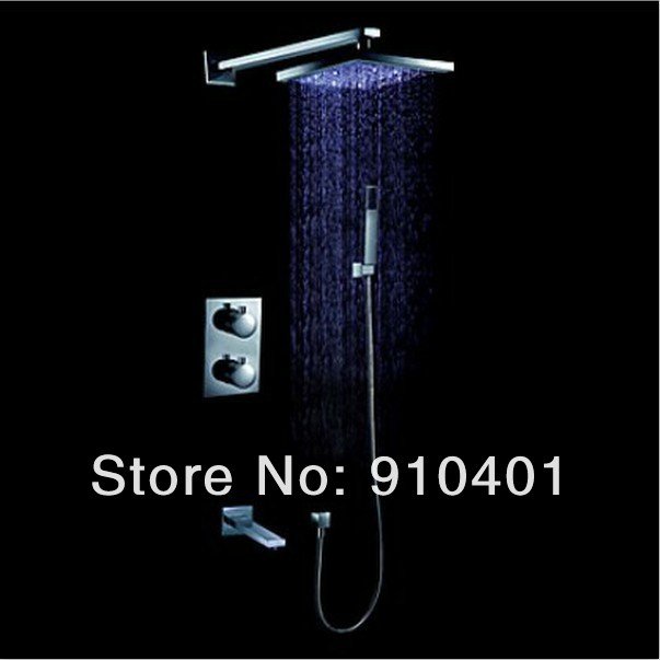 Wholesale And Retail Promotion  LED 8" Brass Rain Thermostatic Shower Faucet Shower Mixer Tap Hand Shower Chrome