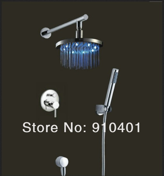 Wholesale And Retail Promotion LED Color Changing Wall Mounted 8" Rain Shower Head With Hand Shower Mixer Tap