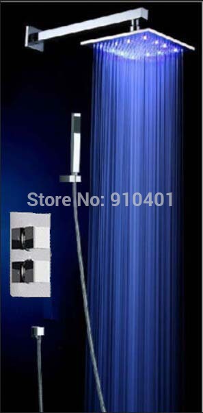Wholesale And Retail Promotion NEW LED Color Changing 10" Brass Rain Shower Faucet Thermostatic Vavle Mixer Tap