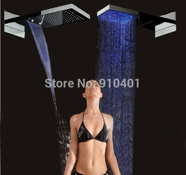 Wholesale And Retail Promotion NEW LED Color Thermostatic Waterfall Rain Shower Faucet Wall Mounted Mixer Tap