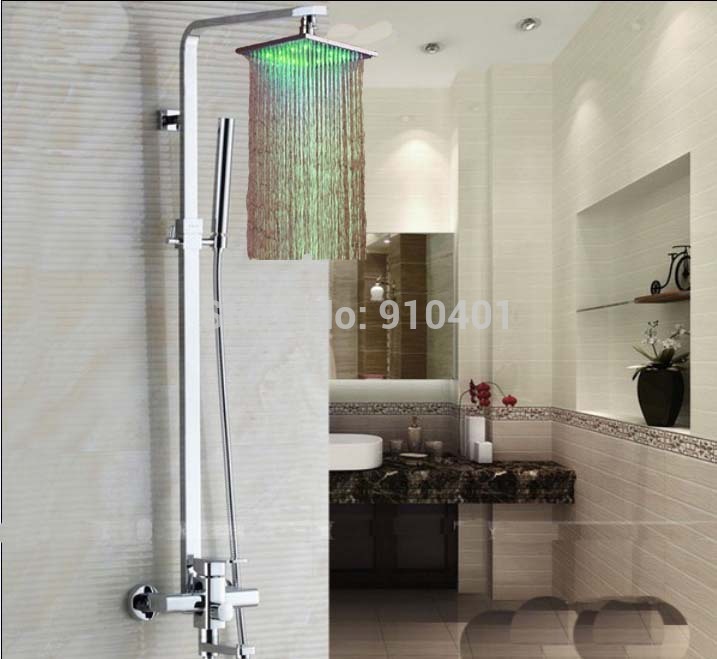 Wholesale And Retail Promotion NEW Luxury LED Shower Column 8" Brass Shower Bathtub Faucet Hand Shower Chrome