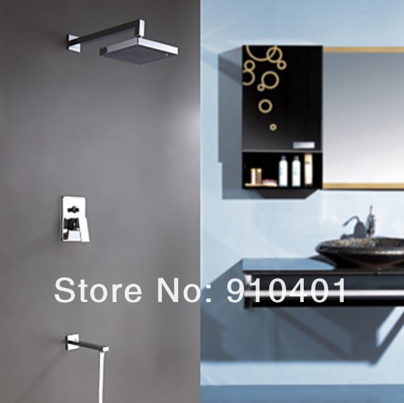 Wholesale And Retail Promotion NEW Luxury Wall Mounted 16 Inch (40cm) Rain Shower Faucet Set Bathtub Mixer Tap