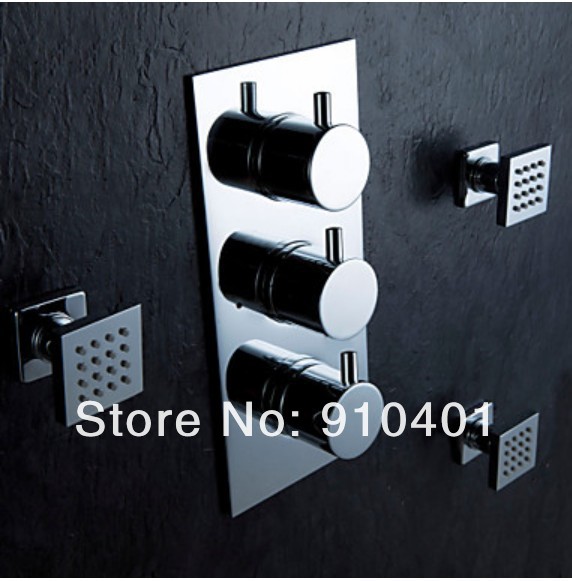Wholesale And Retail Promotion Rain 16"(40cm) LED Rain Shower Set Faucet 6 Jets Spray Thermostatic Mixer Tap