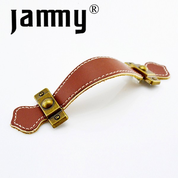 2014 128MM Brown Leather Handles furniture decorative kitchen cabinet handle high quality armbry door pull
