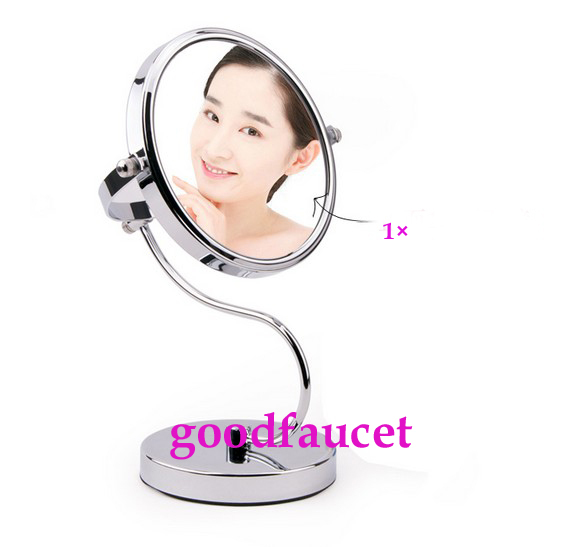 Deck Mounted Swivel Makeup Beauty Cosmetic Mirror S Shape Dual Side 3x to 1x Magnifying Mirror Chrome Brass