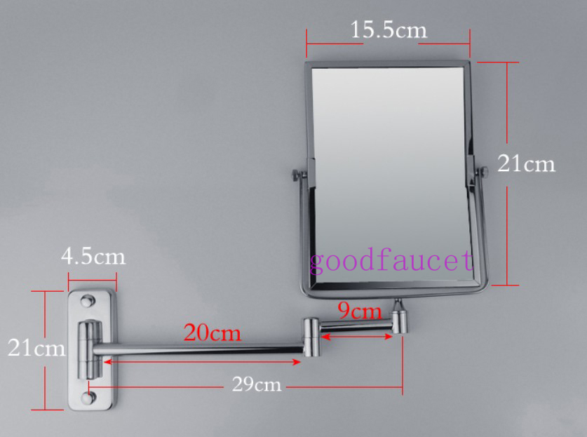 Double Side 3x to 1x Chrome Finish Retangle Make-up Mirror Wall Mount 360-degree Rotating Square Cosmetic Mirror