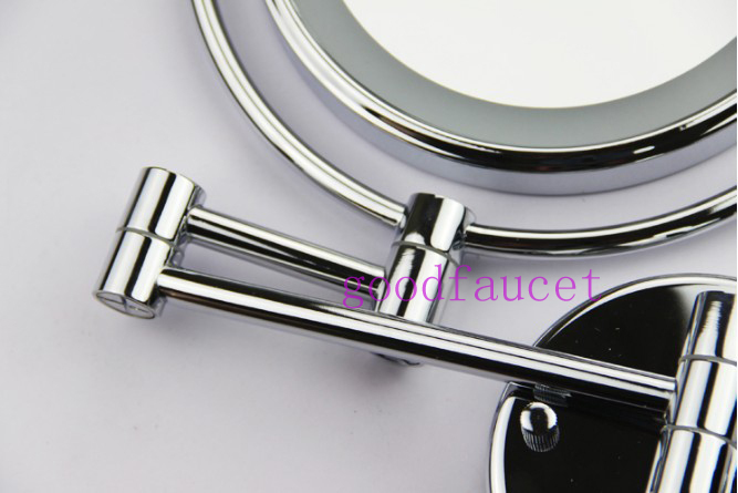 Wall mounted led light makeup mirrors 8" round mirrors dual arm extend cosmetic mirror chrome finish