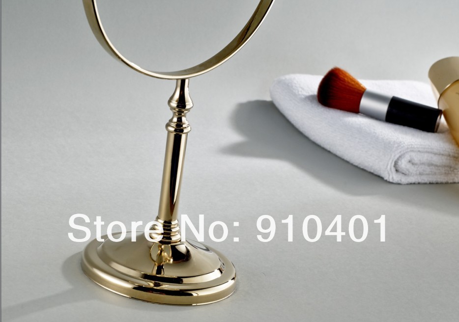 Wholesale And Retail Promotion Deck Mounted Golden Finish Bathroom Double Side Magnifying Makeup Mirror Brass