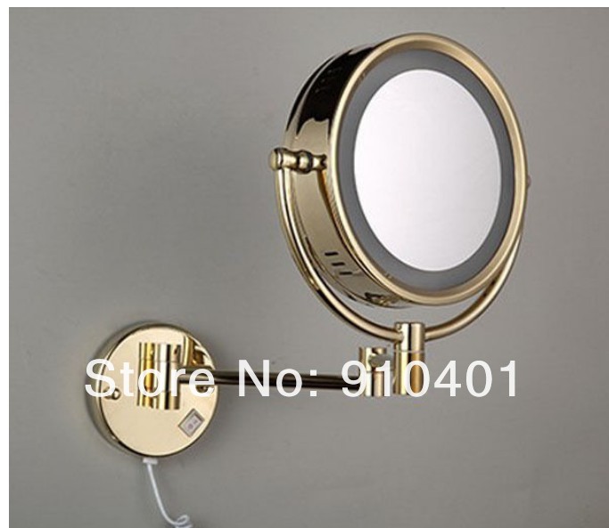 Wholesale And Retail Promotion  LED Golden Wall Mounted Bathroom Dual Side Magnifying Makeup Mirror Fold Mirror