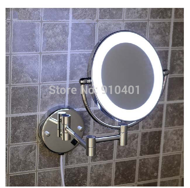 Wholesale And Retail Promotion Round Wall Mounted Chrome Magnifying Bathroom Mirror LED Makeup Cosmetic Mirror