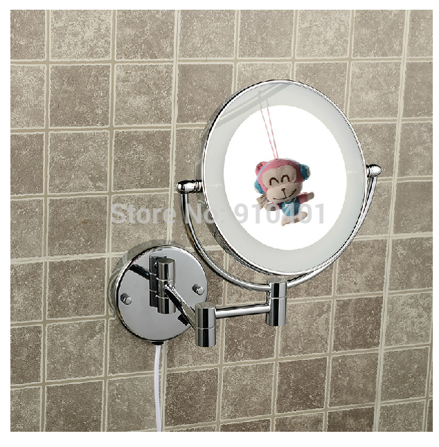 Wholesale And Retail Promotion Round Wall Mounted Chrome Magnifying Bathroom Mirror LED Makeup Cosmetic Mirror