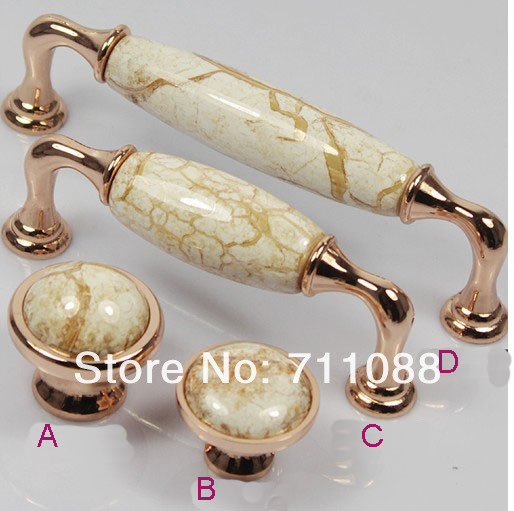 Marble Rose Gold European furniture cabinet wardrobe door handle pastoral ceramic