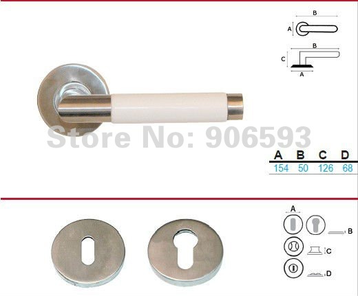 6pairs lot free shipping Modern stainless steel white porcelain door handle/handle/lever door handle