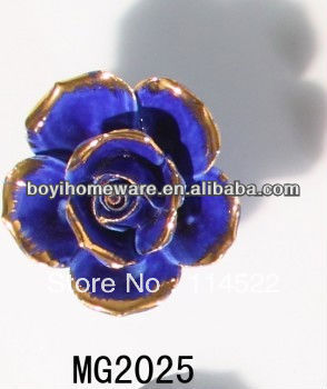 new design blue ceramic flower knobs with gold edge cabinet pull kitchen cupboard knob kids drawer knobs MG2025