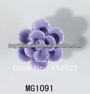 new design handmade hot sale blue flower ceramic knobs handles cabinet pull kitchen cupboard knob kids drawer knobs MG1091