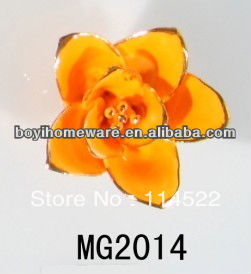 new design orange ceramic flower knobs with gold edge cabinet pull kitchen cupboard knob kids drawer knobs MG2014