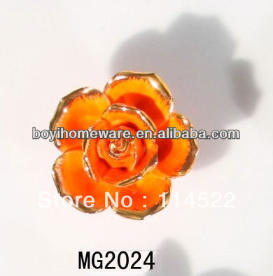 new design orange ceramic flower knobs with gold edge cabinet pull kitchen cupboard knob kids drawer knobs MG2024