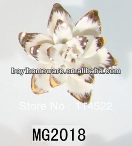new design white ceramic flower knobs with gold edge cabinet pull kitchen cupboard knob kids drawer knobs MG2018