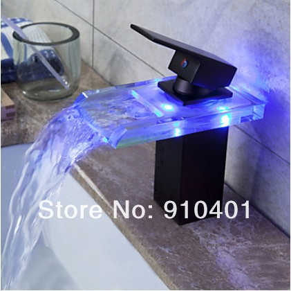 !NEW  Oil Rubbed Bronze finish bathroom faucet waterfall basin mixer brass tap with LED color changing