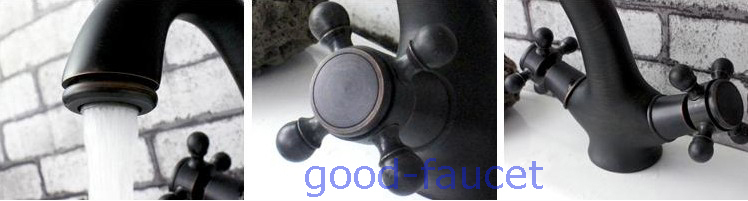 Black Double Cross Handles Bathroom Sink Basin Faucet Vessel Mixer Tap Oil Rubbed Bronze Single Hole