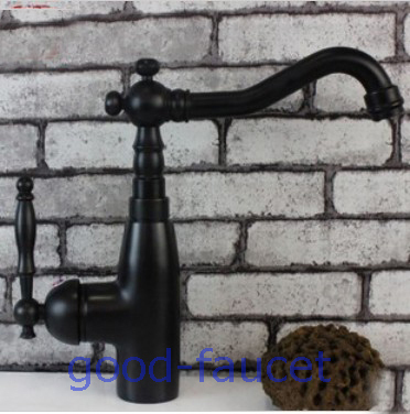 Modern Oil Rubbed Bronze Kitchen Faucet Swivel Spout Vessel Sink Mixer Hot & Cold Tap Single Handle Hole