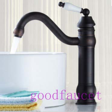 Wholesale And Retail Oil Rubbed Bronze Bathroom Basin Faucet Swivel Spout Mixer Tap Ceramic Handle Vessel Sink Tap