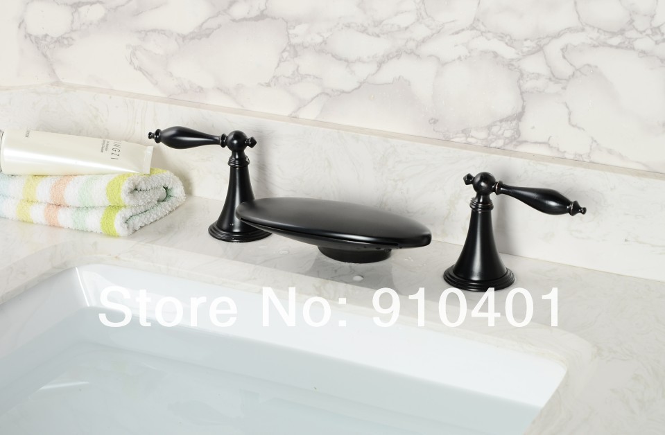 Wholesale And Retail Promotion  Luxury LED Brass Bathroom Basin Faucet Waterfall Spout Oil Rubbed Bronze Finish