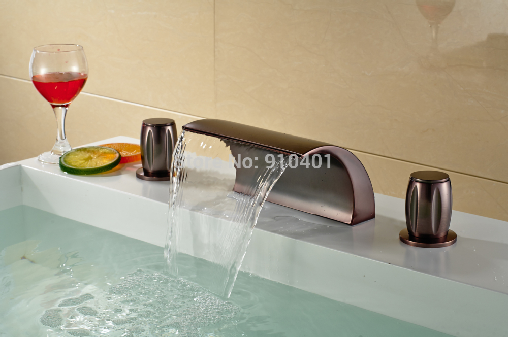 Wholesale And Retail Promotion NEW Deck Mounted Widespread Oil Rubbed Bronze Bathroom Tub Mixer Tap Sink Faucet