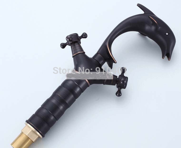 Wholesale And Retail Promotion NEW Oil Rubbed Bronze Bathroom Dolphin Faucet 14"Tall Sink Mixer Tap Dual Handle