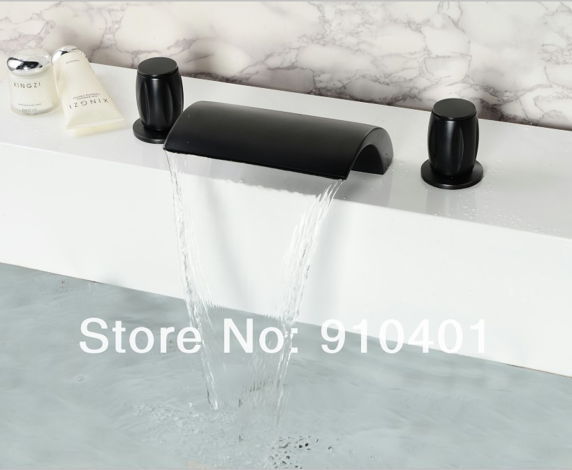 Wholesale And Retail Promotion Oil Rubbed Bronze Square Waterfall Bathroom Basin Faucet Dual Handles Mixer Tap
