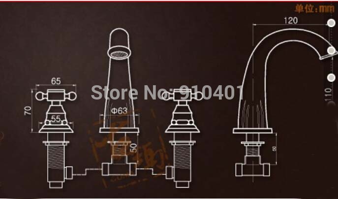 Wholesale And Retail Promotion Widespread Oil Rubbed Bronze Bathroom Faucet Carved Spout Dual Handles Mixer Tap