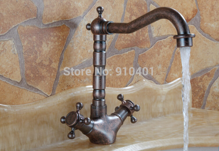 Wholesale and retail Promotion Antique Style Bathroom Basin Faucet Swivel Spout Dual Cross Handles Mixer Tap
