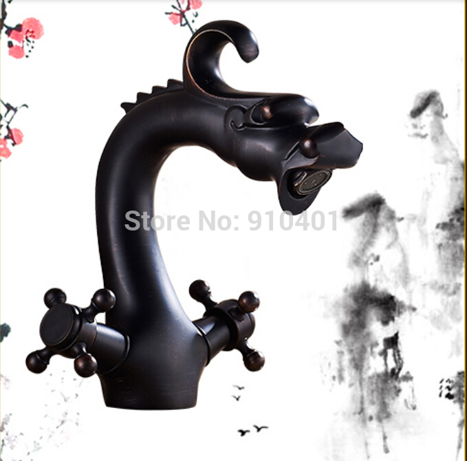 Wholesale and retail Promotion NEW Oil Rubbed Bronze Bathroom Dragon Faucet Vanity Sink Mixer Tap Dual Handles