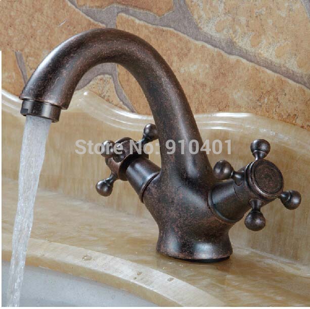 Wholesale and retail Promotion Red Antique Brass Bathroom Basin Faucet Dual Cross Handles Vanity Sink Mixer Tap