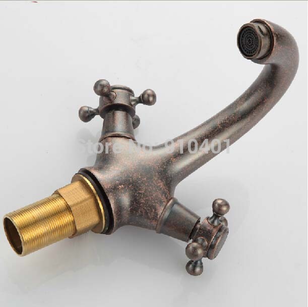 Wholesale and retail Promotion Red Antique Brass Bathroom Basin Faucet Dual Cross Handles Vanity Sink Mixer Tap