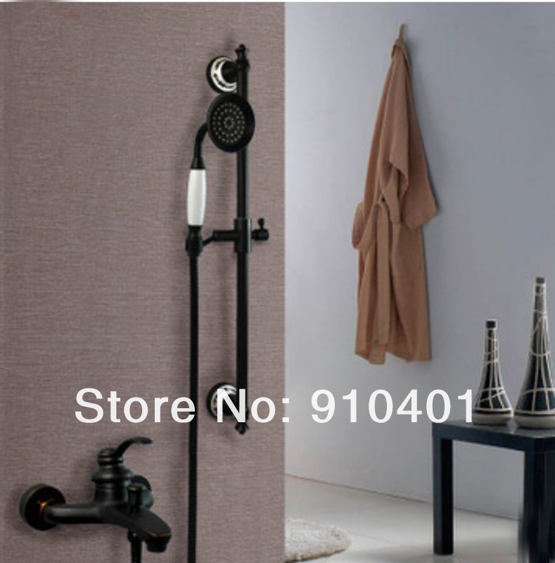 Wholesale And Retail Promotion Oil Rubbed Bronze Wall Mounted Bathtub Faucet Set Mixer Tap Shower W/ Adjust Bar