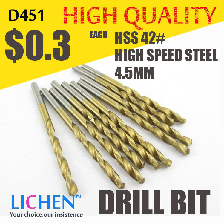 LICHEN D451 Diameter 4.5mm Twist Drell Bit & Metal Drilling & High Speed Steel HSS 42# Drill Bit