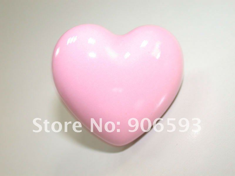 100pcs lot free shipping Pink porcelain love heart cartoon cabinet knobporcelain handleporcelain knob