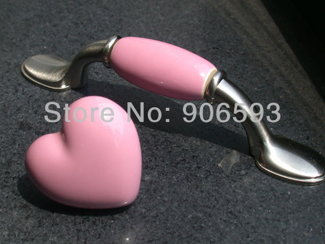 100pcs lot free shipping Pink porcelain love heart cartoon cabinet knobporcelain handleporcelain knob