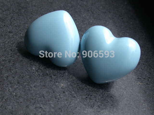 50pcs lot free shipping  Porcelain Ocean blue love heart cartoon cabinet knobporcelain handledrawer knob