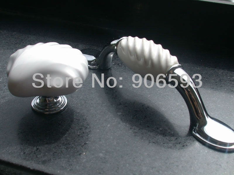 50pcs lot free shippingPorcelain shell cartoon cabinet knobzinc alloy base chrome platedfurniture knobfurniture handle