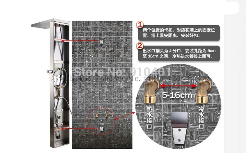 Wholesale And Retail Promotion Brushed Nickel Shower Column LED 10"LED Shower Head Massage Jets W/ Hand Shower
