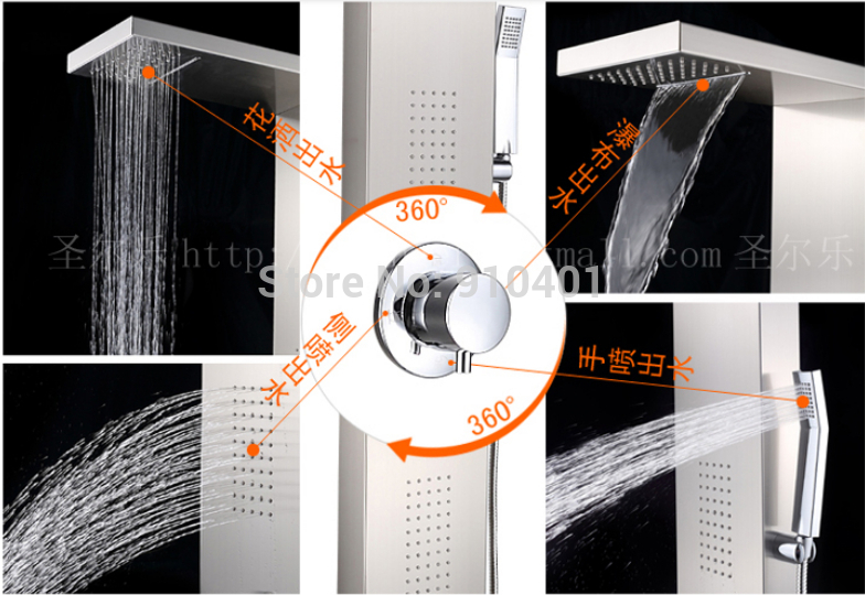 Wholesale And Retail Promotion NEW Luxury Brushed Nickel Shower Column Waterfall Shower Tub Mixer Massage Jets