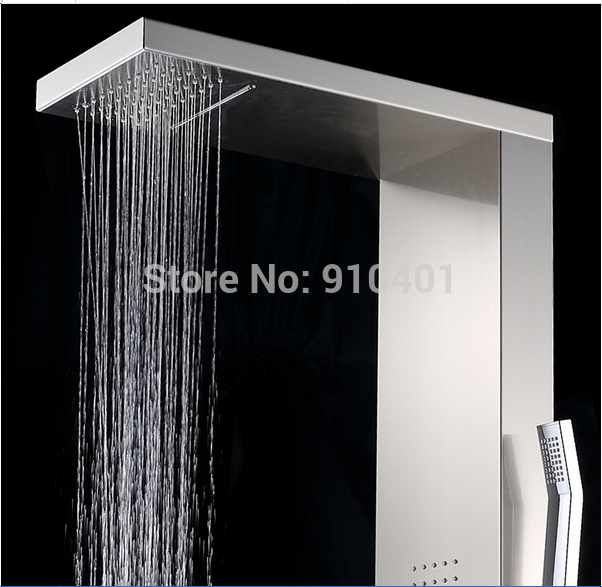 Wholesale And Retail Promotion NEW Luxury Brushed Nickel Shower Column Waterfall Shower Tub Mixer Massage Jets