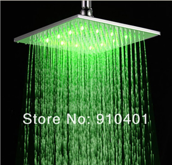 Wholesale And Retail Promotion  Large Brushed Nickel 16" Square Rainfall Bathroom Shower Head LED Color Changing