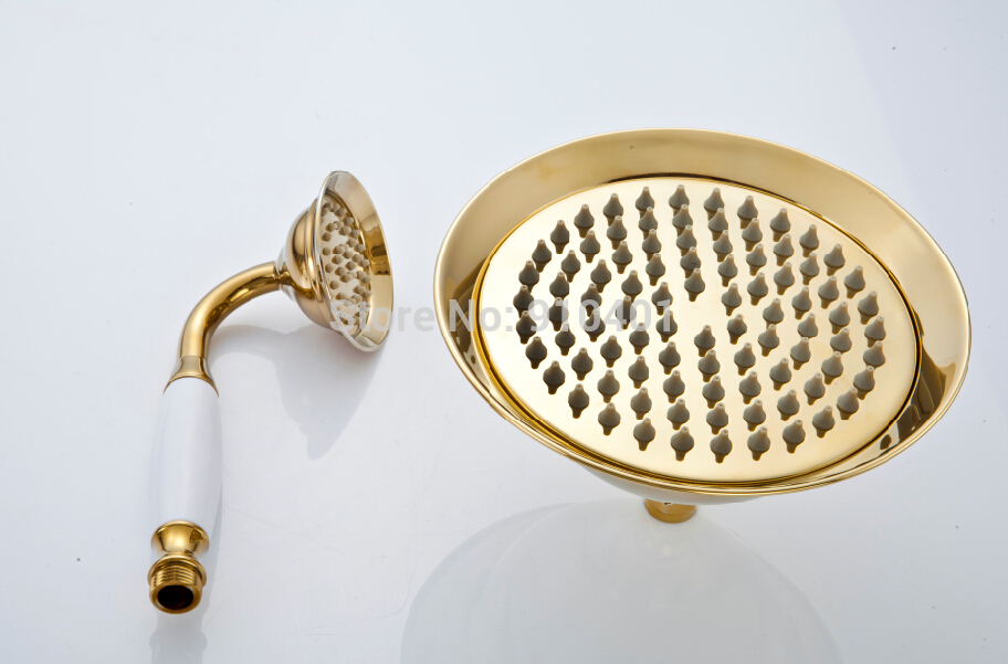 Wholesale And Retail Promotion Luxury Ti-PVD Golden Brass Rain Shower Head With Hand Shower Wall Mounted Shower