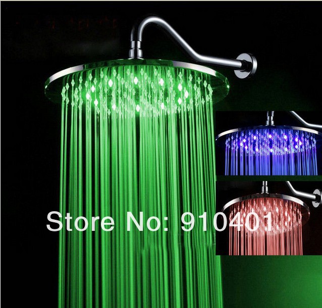 Wholesale And Retail Promotion NEW LED Color Changing 10" Brass Rain Wall Mounted Shower Head With Shower Arm