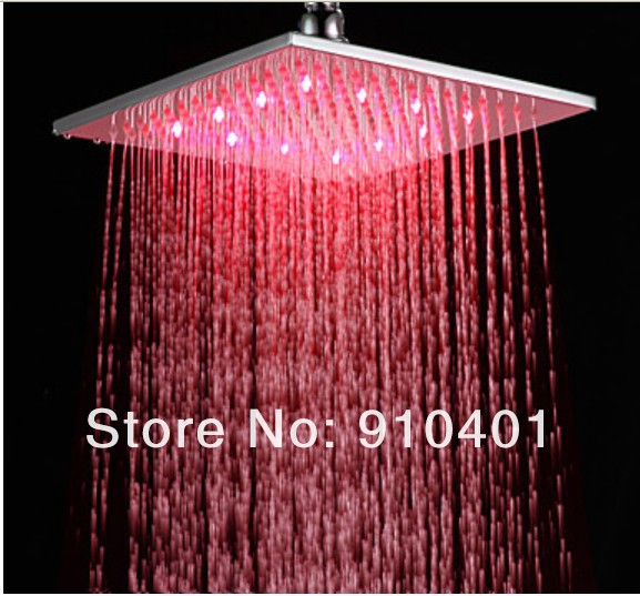 Wholesale And Retail Promotion  NEW LED Colors Brushed Nickel Brass Bath Shower Head 12"Square Rain Shower Head