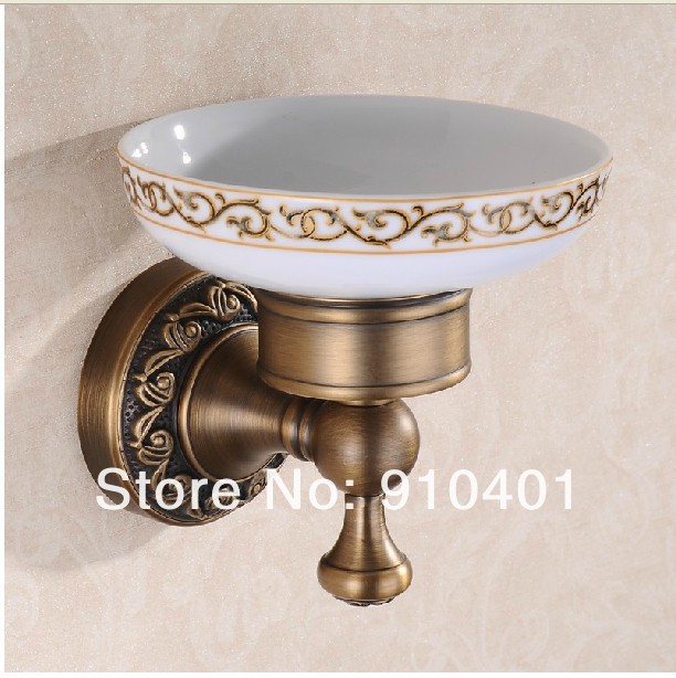 Wholesale And Retail Promotion Classic Antiqie Bronze Solid Brass Bathroom Soap Dishes Holder With Ceramic Dish